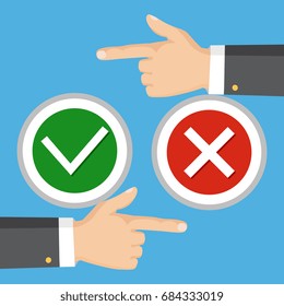 Hand with pointing finger left and right side. Flat style. Vector illustration