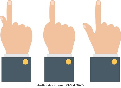 hand with pointing finger on white background. hand sign. flat style.