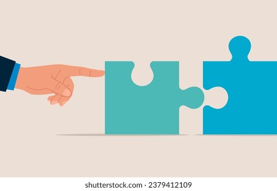 Hand mit Zeigefinger Push Puzzle Symbol. Flache moderne Vektorgrafik.