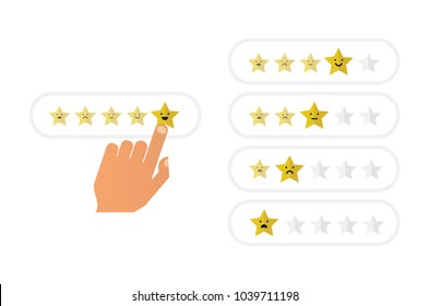 Hand with pointing finger pointing to rating stars. Flat vector illustration design
