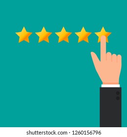 Hand with pointing finger pointing to rating stars.Flat design for business financial marketing banking advertising web concept cartoon illustration