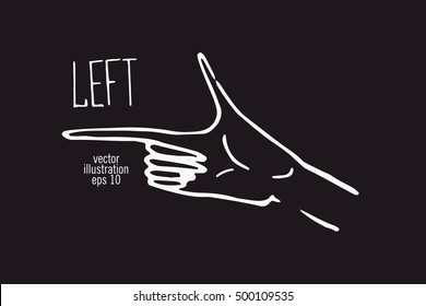 Hand with pointing finger. Showing the direction hand drawn vector illustration.
