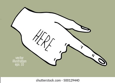 Hand with pointing finger. Showing the direction drawing illustration.