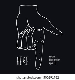 Hand with pointing finger. Showing the direction hand drawn vector illustration.