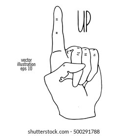 Hand with pointing finger. Showing the direction hand drawn vector illustration.