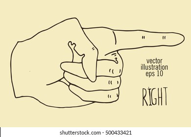Hand with pointing finger. Showing the direction hand drawn vector illustration.