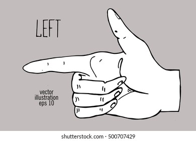 Hand with pointing finger. Showing the direction hand drawn vector illustration.