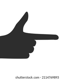Hand pointing finger sign. Black silhouette shadow play gesture. Flat vector illustration isolated on white background.