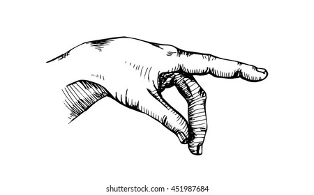Hand pointing finger. Sign for direction. Vintage. Hand drawn.