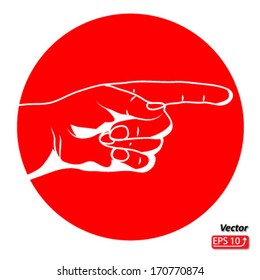 Hand with pointing finger sign red isolated on white background vector