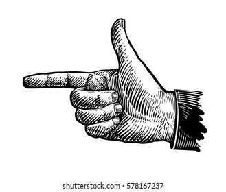 Hand, pointing finger. Sketch vector illustration