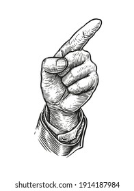 Hand with pointing finger. Sketch vintage vector illustration