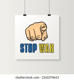 Hand Pointing, Finger Pointing. Stoppt den Krieg in der Ukraine Konzept. Symbol des Kampfes, Protest, Unterstützung der Ukraine. Kein Krieg. Vektorgrafik. Ruf nach Frieden, Unterstützung für die Ukraine. T-Shirt, Plackard Print