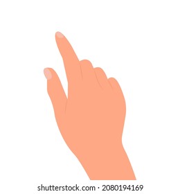 Apuntar con la mano. El dedo toca en la pantalla o muestra algo. Ilustración del vector aislada en fondo blanco