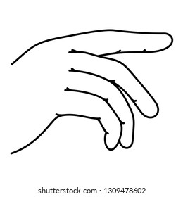 Mano con el dedo señalador. Icono de contorno vectorial aislado en fondo blanco.