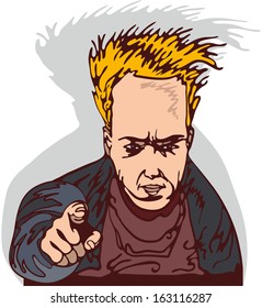 Hand pointing finger at viewer, from front