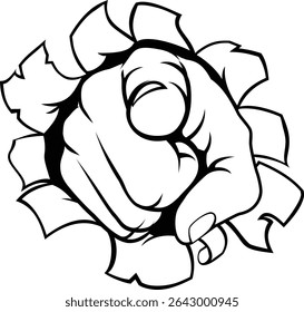 A hand pointing a finger at you in a needs wants you style