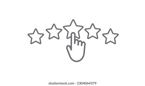 La mano apuntando a cinco estrellas. Aumentar clasificación, clasificación, revisión. Ilustración del vector