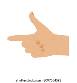 Apuntar con la mano, con un estilo plano, con ropas. Gesto de dirección con el dedo índice.Diseño minimalista.Isolated.Vector ilustración