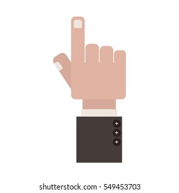 hand pointing with formal suit sleeve