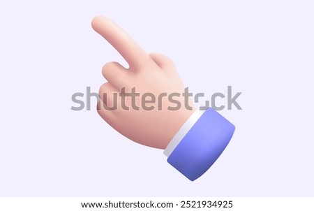 Hand pointing forward with index finger on pastel purple background, Finger touching, Touch, Choose Selection, Hand clicking, Press signal, 3d cartoon minimal style, Vector illustration. Eps 10