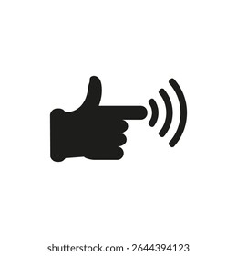 Mão apontando para frente com sinal de Wi-Fi ou onda sonora. Ilustração e ícone de vetor.