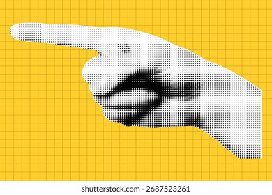 Hand pointing gesture halftone pop art collage