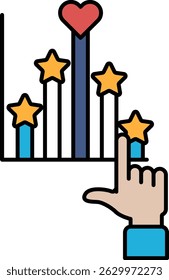 A hand pointing at a graph with a heart and stars. The graph has five stars and a heart