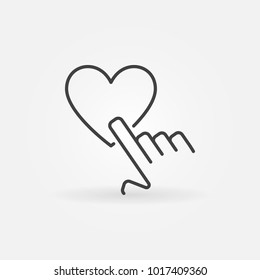 Hand pointing heart vector outline concept icon or symbol