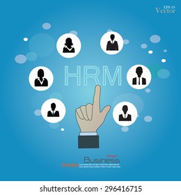 hand pointing  HRM with business man icon.  Human Resource Management.HRM concept.vector illustration