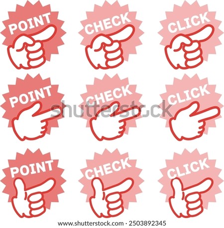 Hand pointing icon illustration set to convey points