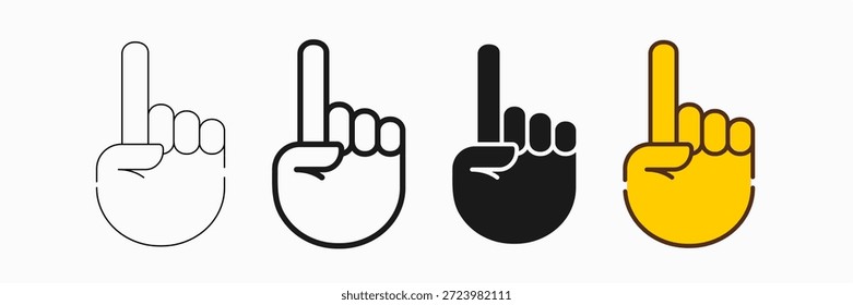 Hand-Pointing-up-Symbol-Set in dünner, fett, Silhouette und Volltonfarbe mit Stroke bearbeitbare Vektorgrafik