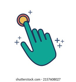 Hand pointing icon vector illustration glyph style design with color and plus sign. Isolated on white background.