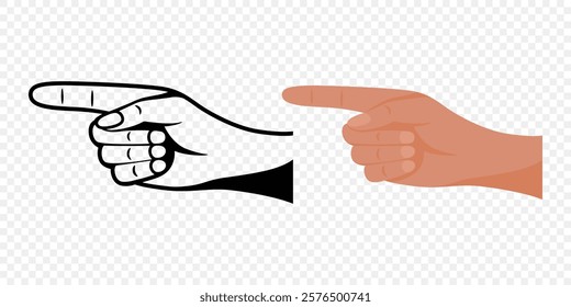 Hand Pointing With Index Finger. Design Template for Social Media, User Interfaces, Directional Signs. Flat Design With Clean Lines And Color Variations. Flat Cartoon Vector Illustration