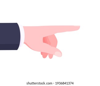 Hand with pointing index finger dressed in business suit flat style design vector illustration