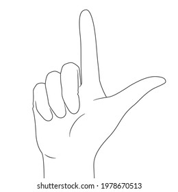 Hand pointing up with index finger. Monochrome line art drawing.