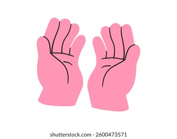 Hand, pointing, leaning, grasping, clenching, holding, different arm action, gesture symbol, different hand gestures, signs shown with palm and fingers isolated on background flat vector illustration.