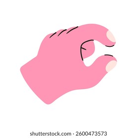 Hand, pointing, leaning, grasping, clenching, holding, different arm action, gesture symbol, different hand gestures, signs shown with palm and fingers isolated on background flat vector illustration.