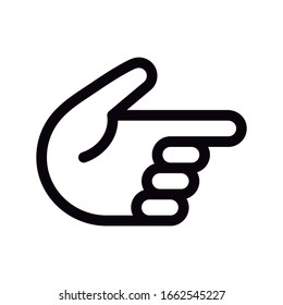 Icono de línea izquierda con la mano apuntando. Ilustración vectorial de dirección aislada en blanco