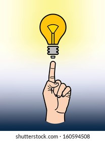 hand pointing light bulb, idea concept 