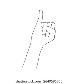 Hand Pointing Up Line Art. A clean and minimalist line art illustration of a hand with the index finger extended upwards, commonly used for pointing, gaining attention, or indicating the number one.