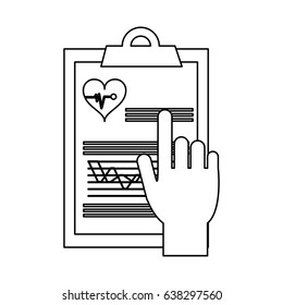 hand pointing medical history on clipboard healthcare icon image