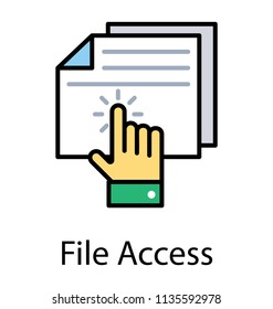 
Hand pointing on blank paper sheets, file access icon 

