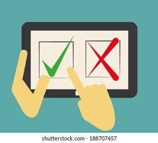 Hand pointing on check mark- approved on tablet