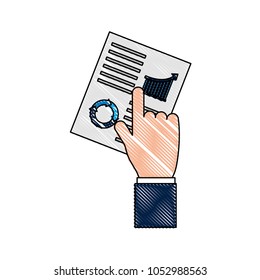 hand pointing on paper statistics graph document