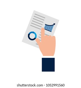 hand pointing on paper statistics graph document