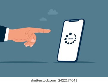 Señalización manual en el teléfono inteligente, con progreso de carga de pantalla de barra. Ilustración vectorial plana