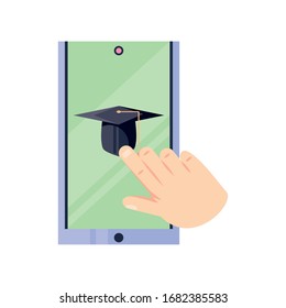 Hand, die auf den Touchscreen der Smartphone-Vektorillustration zeigt