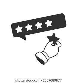 Hand pointing at one of five stars. Rating, evaluation, success, feedback, review, quality and management concept. Rating assessment illustration concept from 5 stars in flat style.