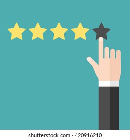 Hand pointing at one of five stars. Rating, evaluation, success, feedback, review, quality and management concept. EPS 8 vector illustration, no transparency